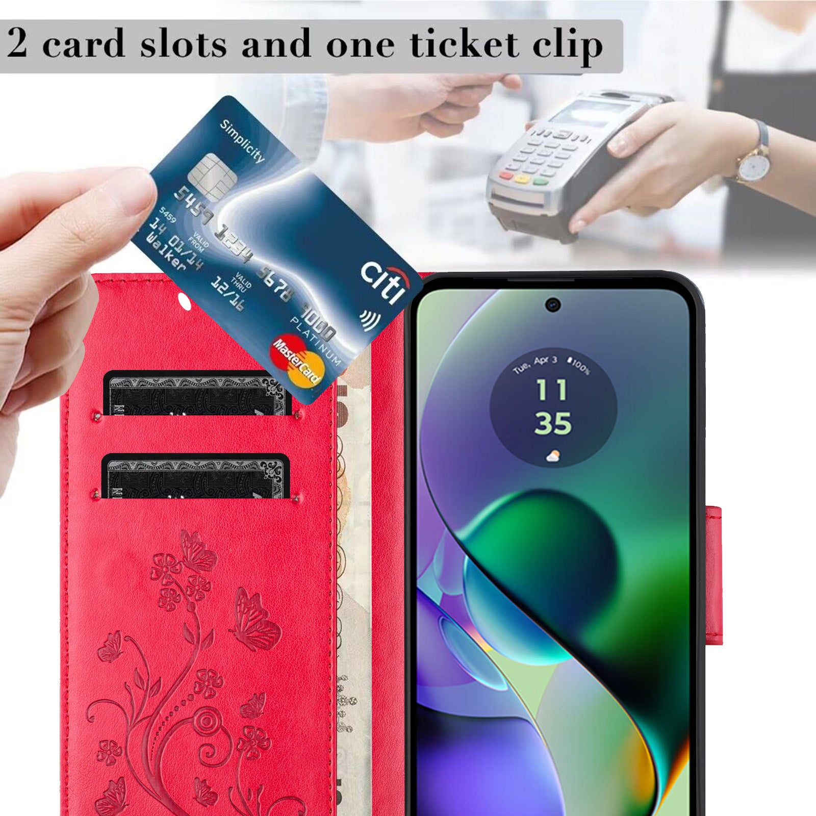 For Samsung Galaxy A06 Case Imprinted Mini Butterfly Leather Wallet Phone Cover - Red