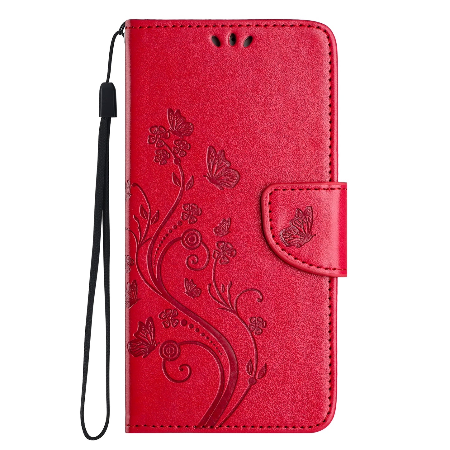 For Samsung Galaxy A06 Case Imprinted Mini Butterfly Leather Wallet Phone Cover - Red