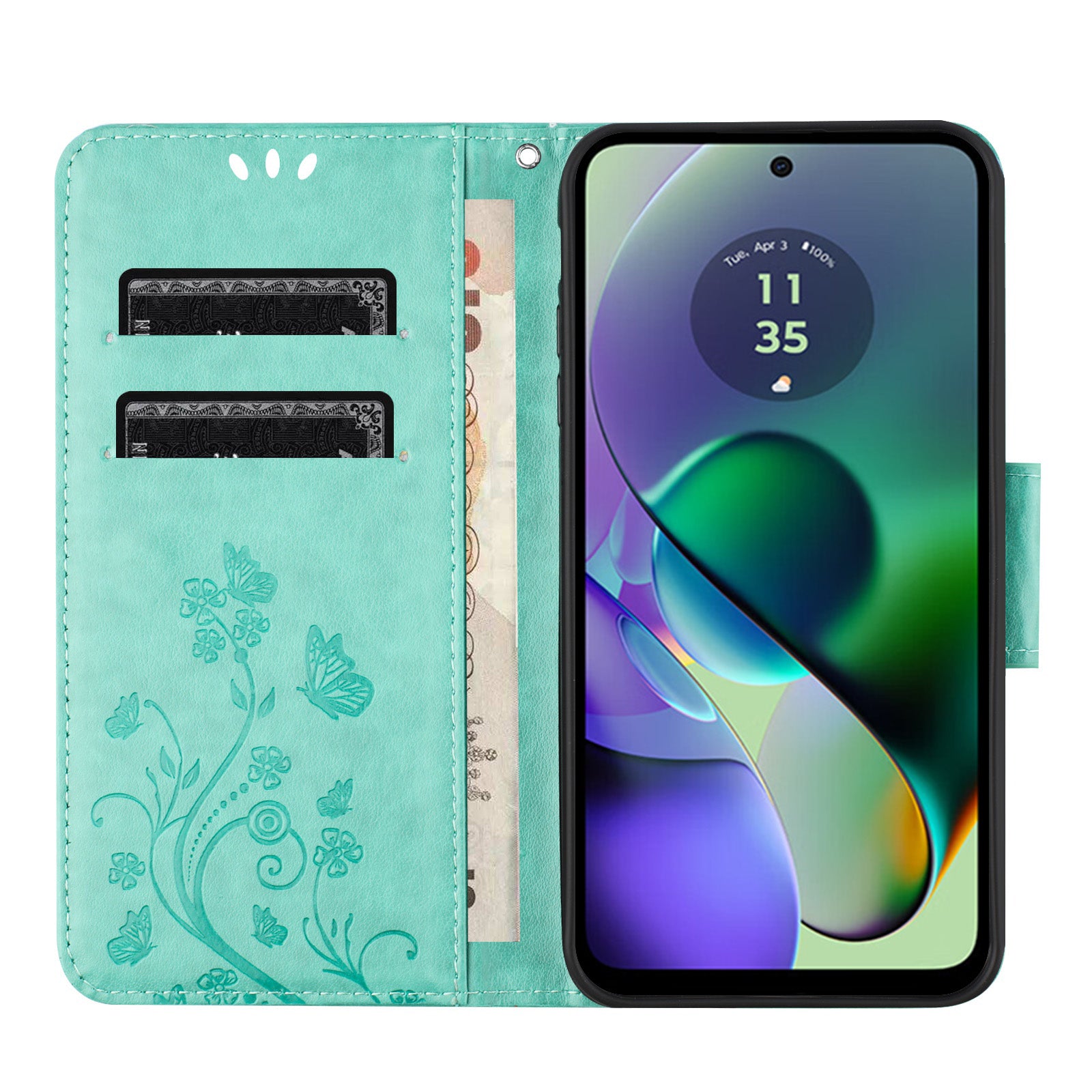 For Samsung Galaxy A06 Case Imprinted Mini Butterfly Leather Wallet Phone Cover - Green