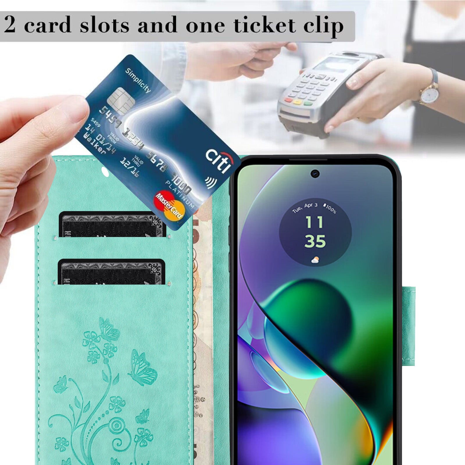 For Samsung Galaxy A06 Case Imprinted Mini Butterfly Leather Wallet Phone Cover - Green