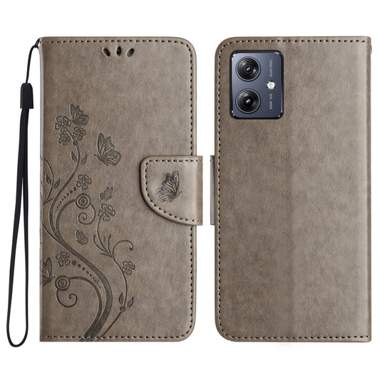 For Samsung Galaxy A06 Case Imprinted Mini Butterfly Leather Wallet Phone Cover - Grey