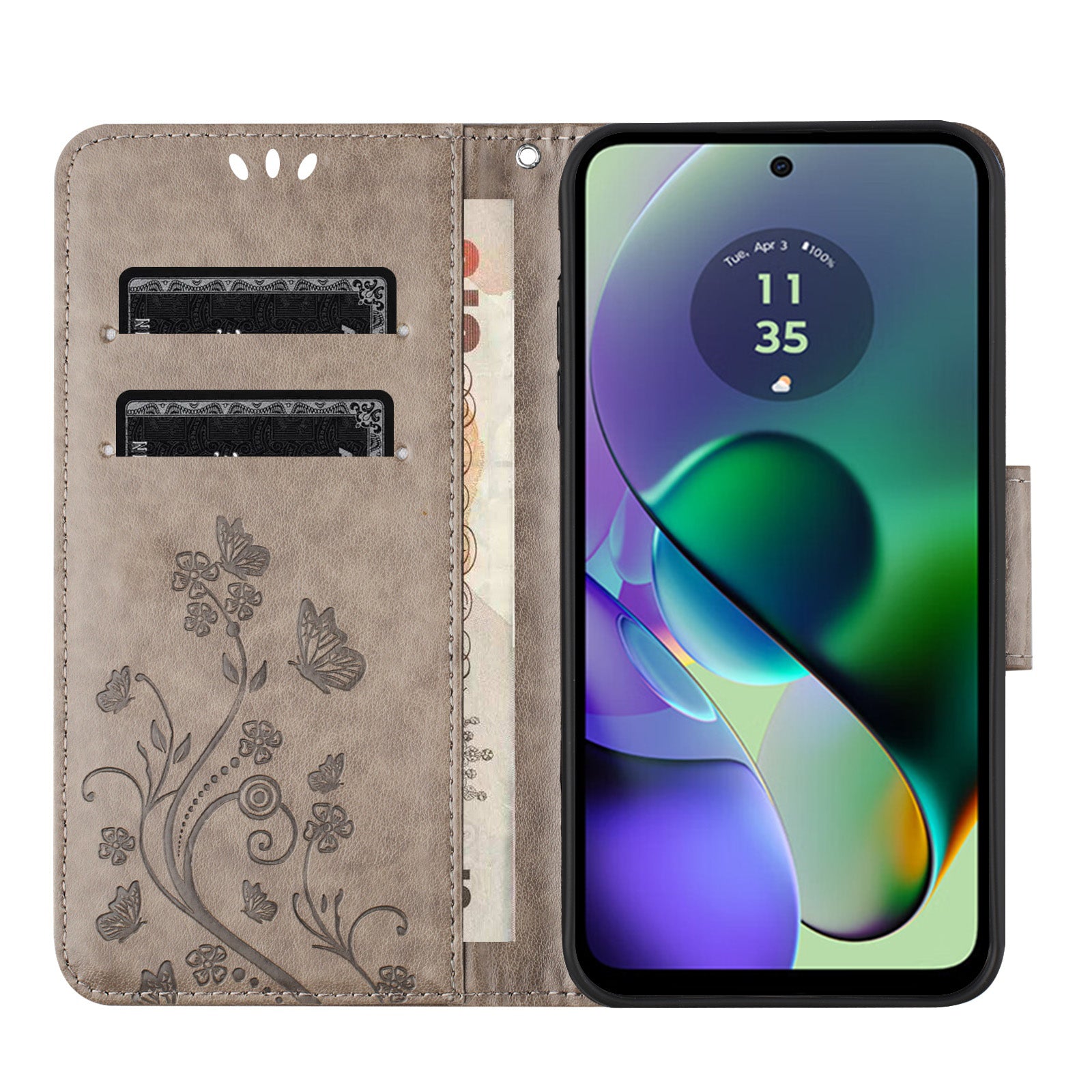 For Samsung Galaxy A06 Case Imprinted Mini Butterfly Leather Wallet Phone Cover - Grey
