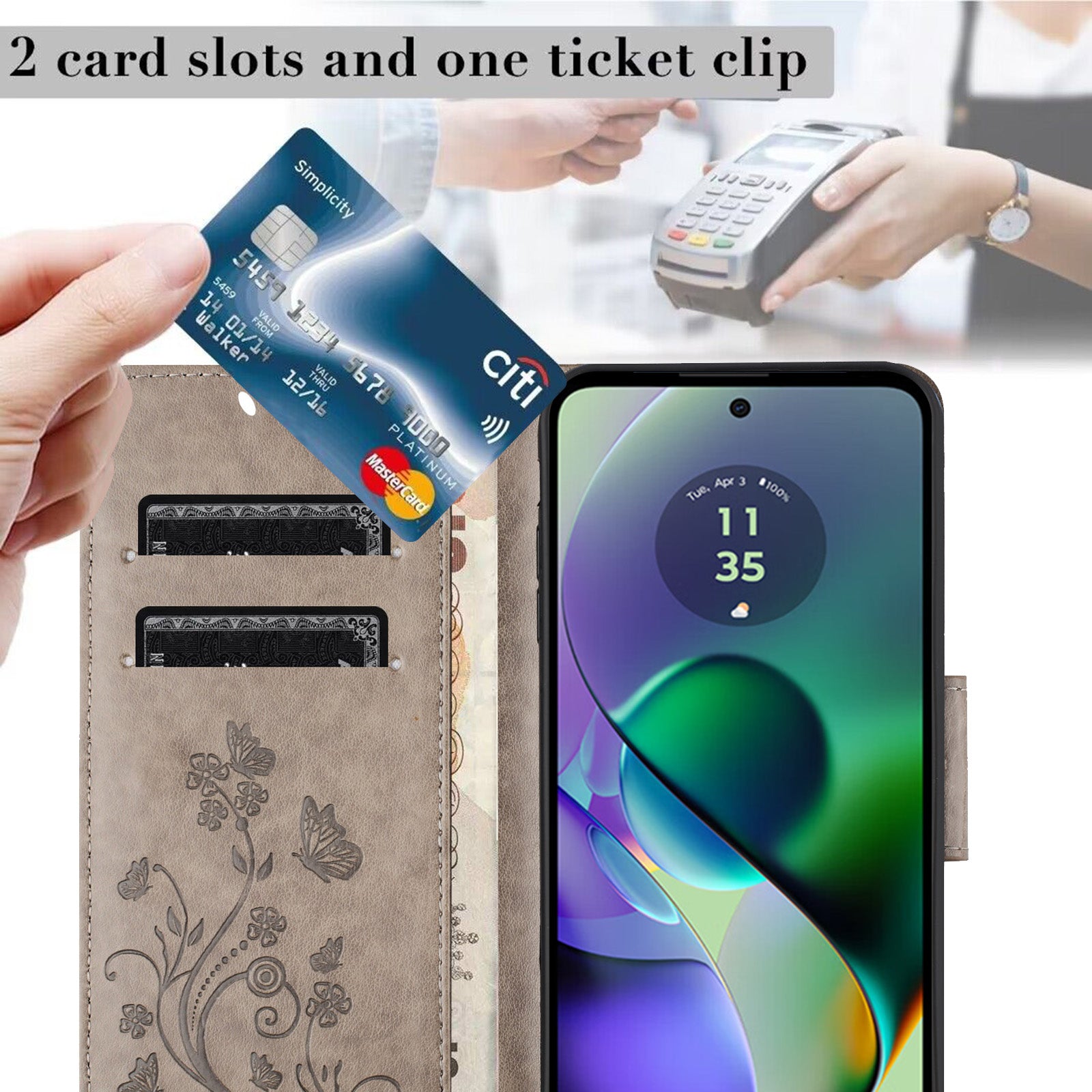 For Samsung Galaxy A06 Case Imprinted Mini Butterfly Leather Wallet Phone Cover - Grey