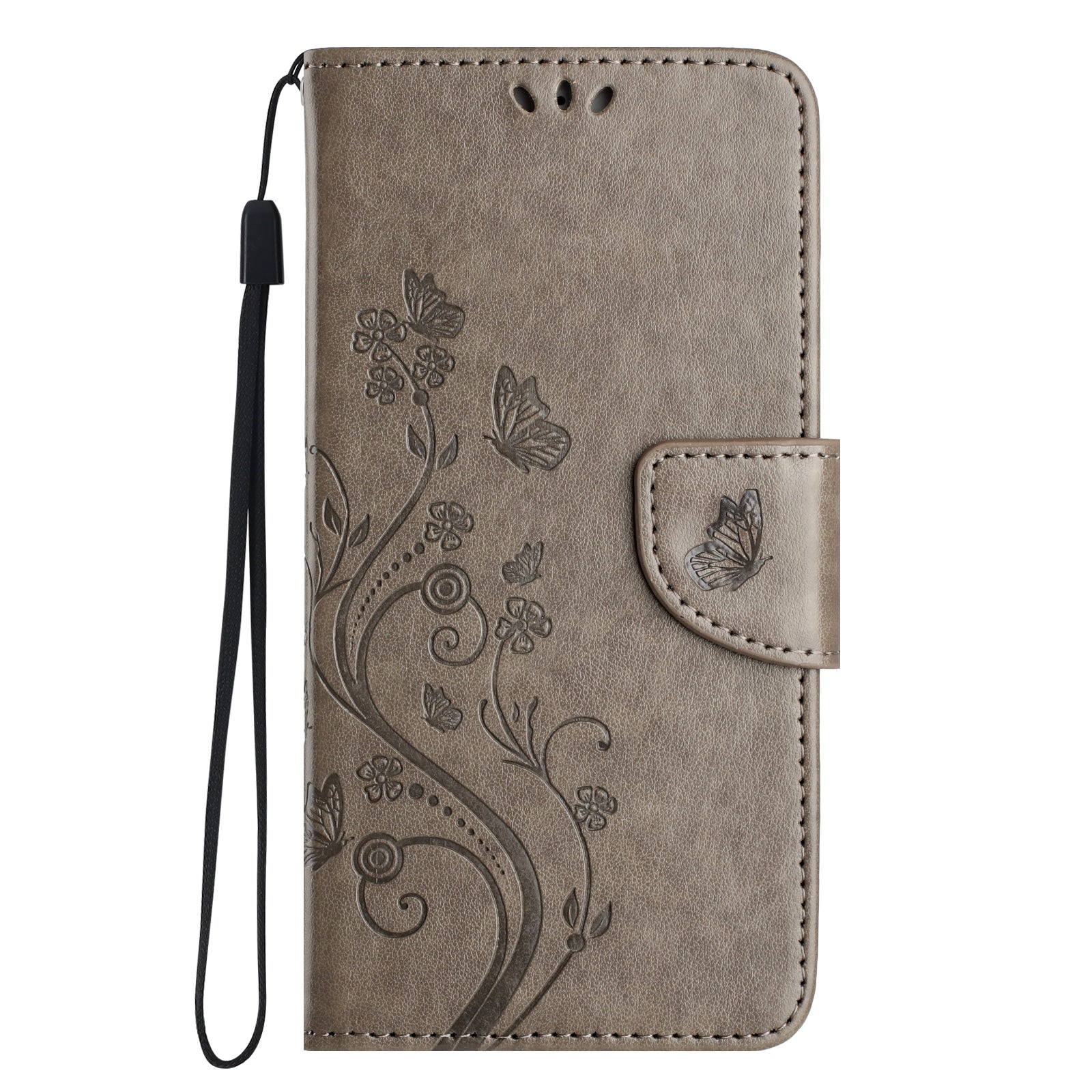 For Samsung Galaxy A06 Case Imprinted Mini Butterfly Leather Wallet Phone Cover - Grey