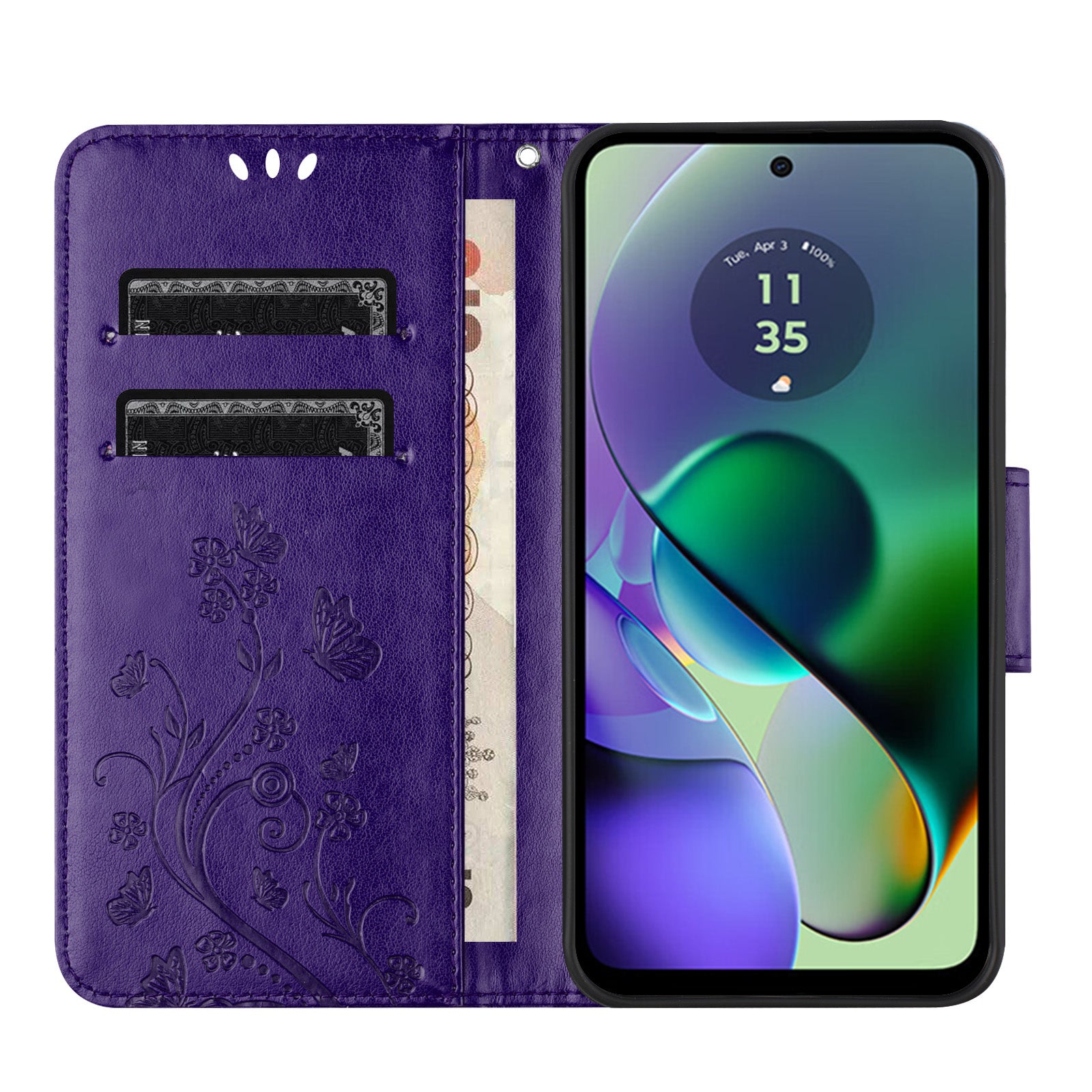 For Samsung Galaxy A06 Case Imprinted Mini Butterfly Leather Wallet Phone Cover - Dark Purple