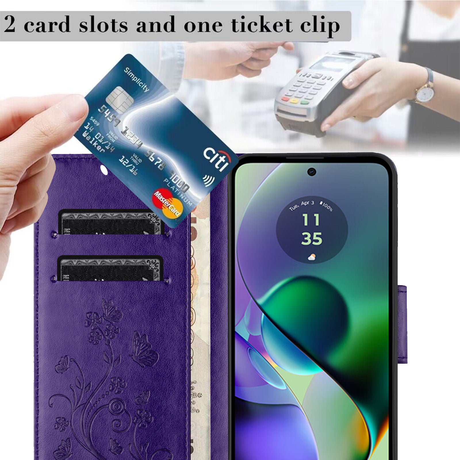 For Samsung Galaxy A06 Case Imprinted Mini Butterfly Leather Wallet Phone Cover - Dark Purple