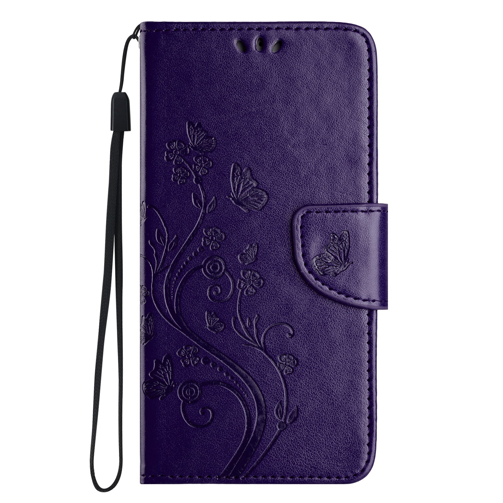 For Samsung Galaxy A06 Case Imprinted Mini Butterfly Leather Wallet Phone Cover - Dark Purple