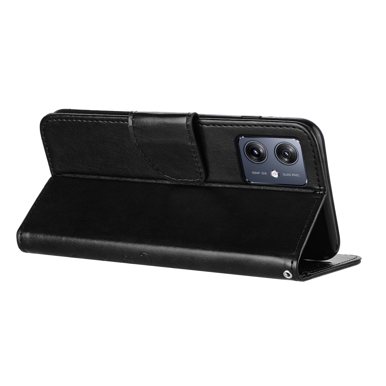 For Samsung Galaxy A06 Case Imprinted Mini Butterfly Leather Wallet Phone Cover - Black