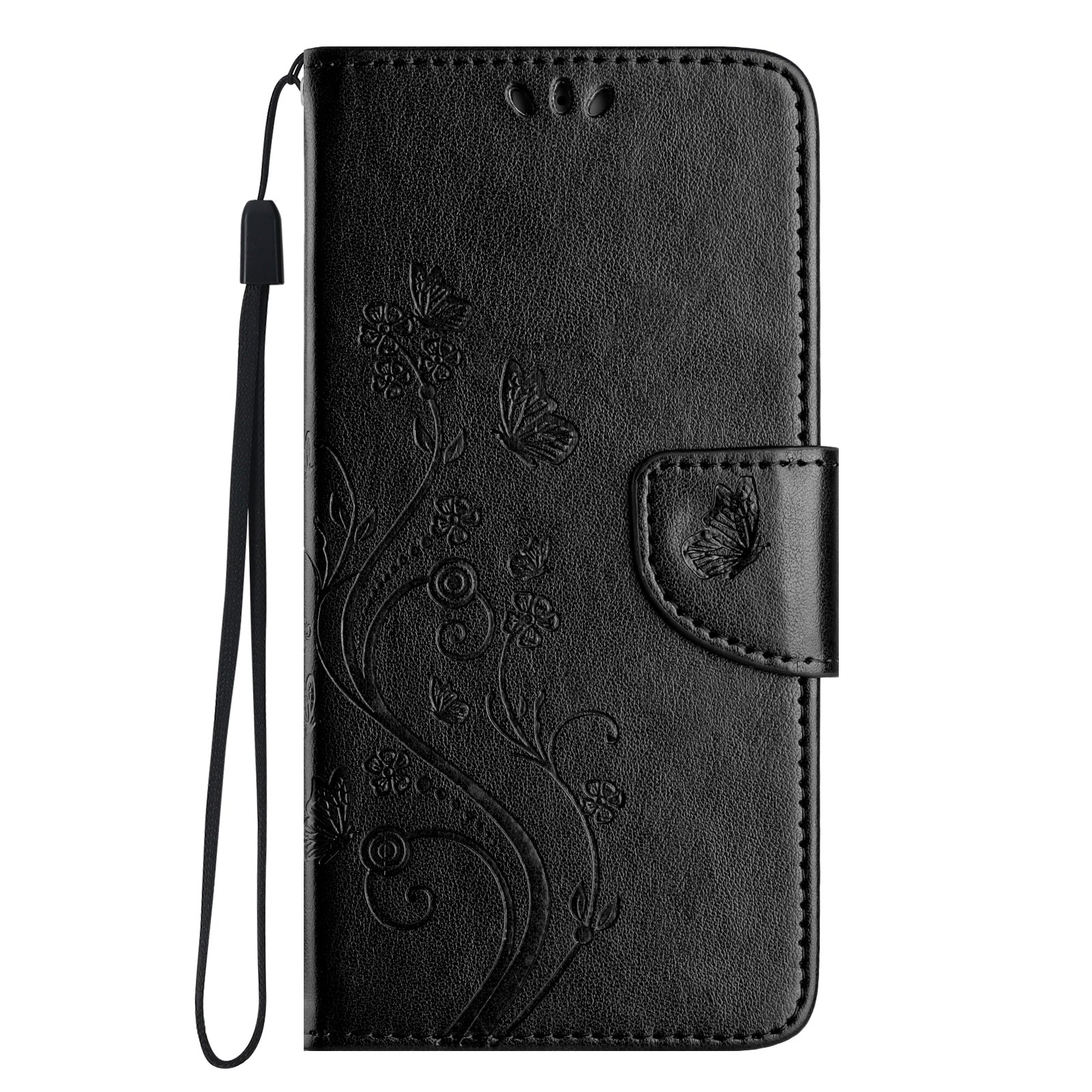For Samsung Galaxy A06 Case Imprinted Mini Butterfly Leather Wallet Phone Cover - Black