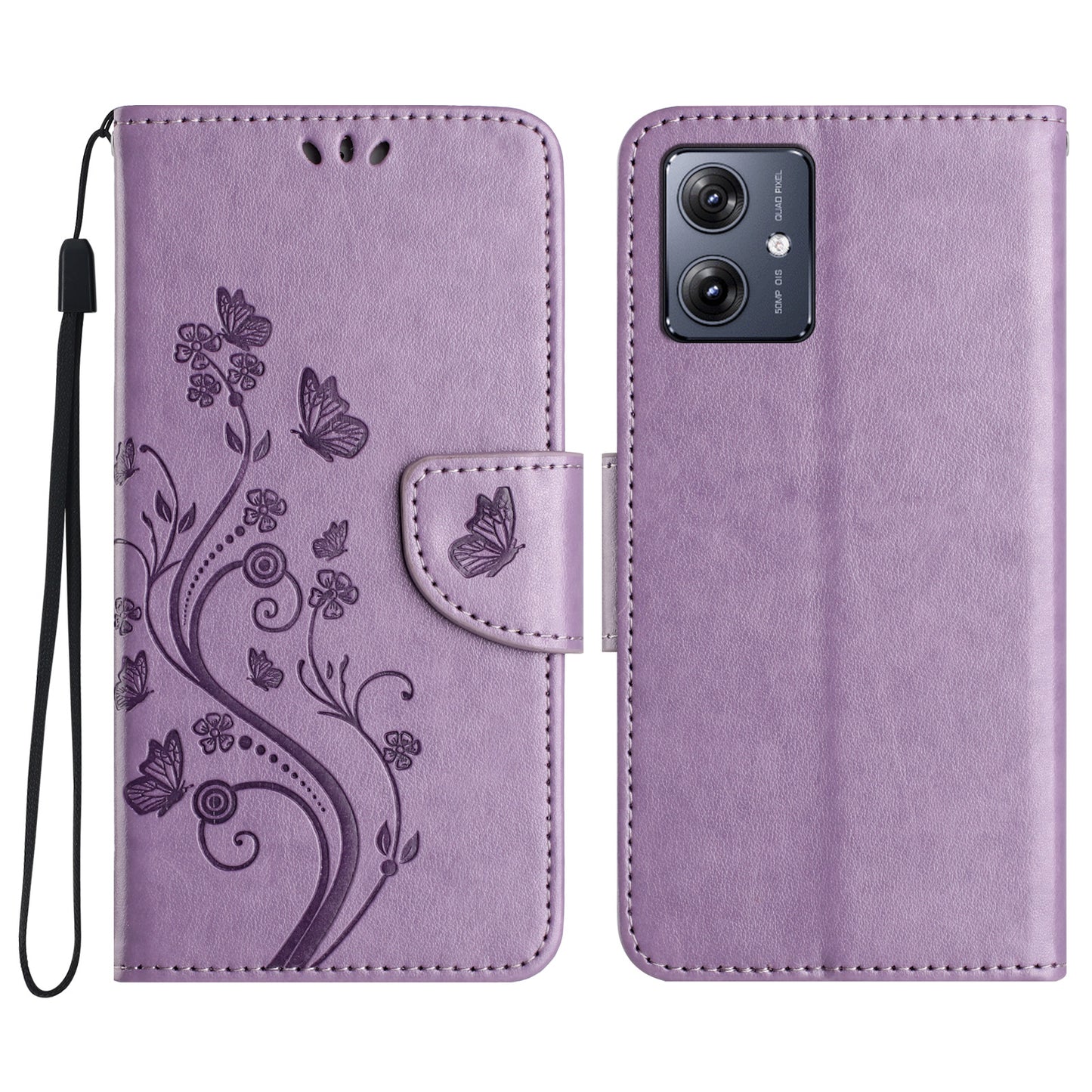 For Samsung Galaxy A06 Case Imprinted Mini Butterfly Leather Wallet Phone Cover - Purple