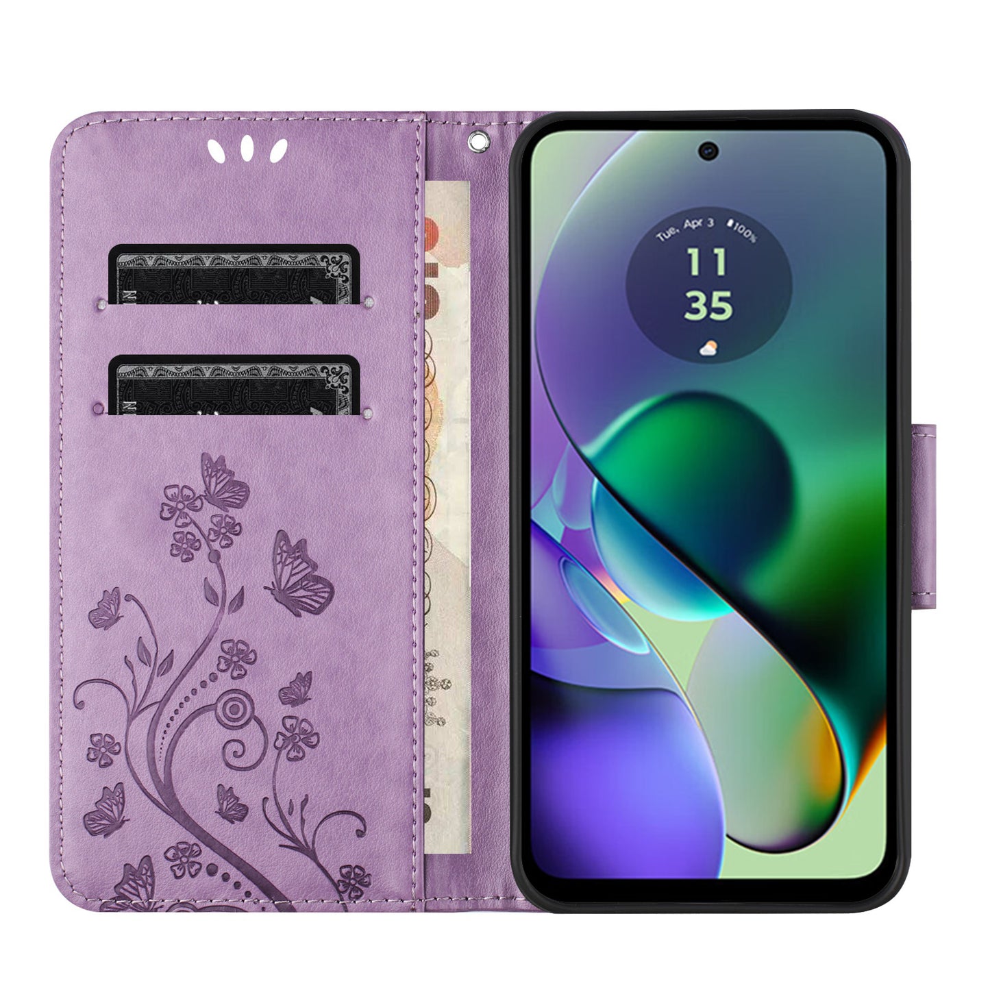 For Samsung Galaxy A06 Case Imprinted Mini Butterfly Leather Wallet Phone Cover - Purple
