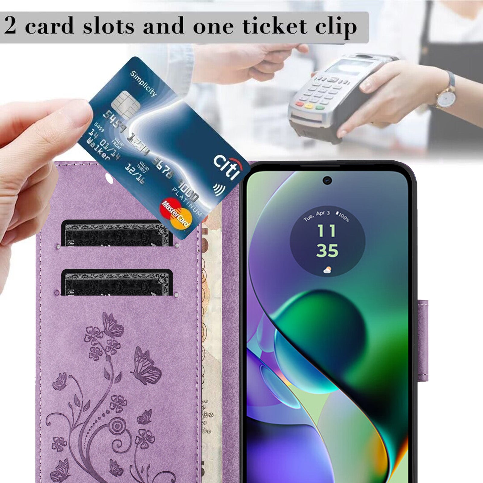 For Samsung Galaxy A06 Case Imprinted Mini Butterfly Leather Wallet Phone Cover - Purple