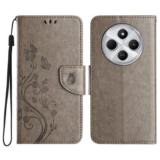 Phone Case For Xiaomi Redmi 14C 4G / 14R 5G / Poco C75 4G Imprinted Mini Butterfly Leather Wallet Phone Cover - Grey