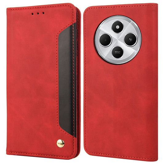 For Xiaomi Poco C75 4G / Redmi 14R 5G / 14C 4G Case PU Leather Shockproof Protection Wallet Phone Cover - Red
