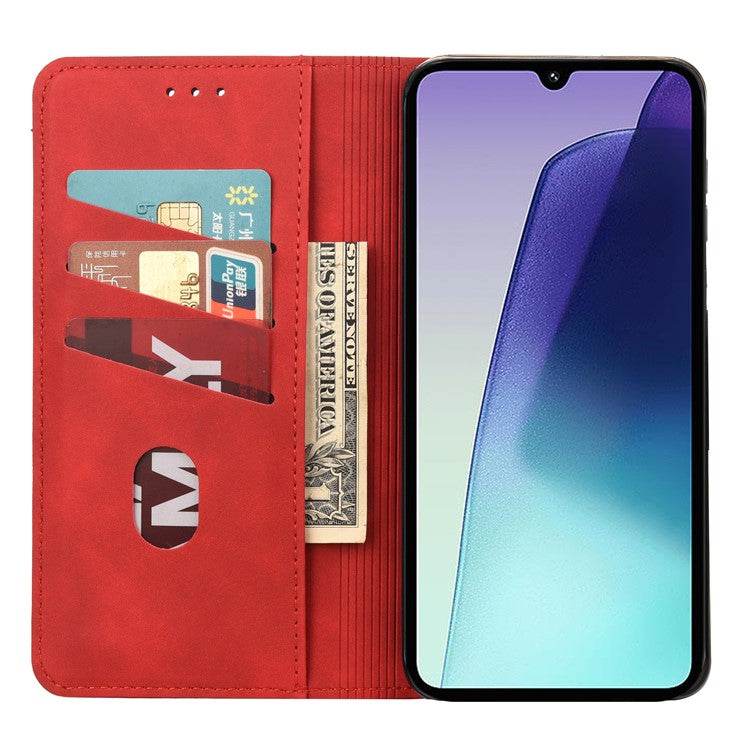 For Xiaomi Poco C75 4G / Redmi 14R 5G / 14C 4G Case PU Leather Shockproof Protection Wallet Phone Cover - Red