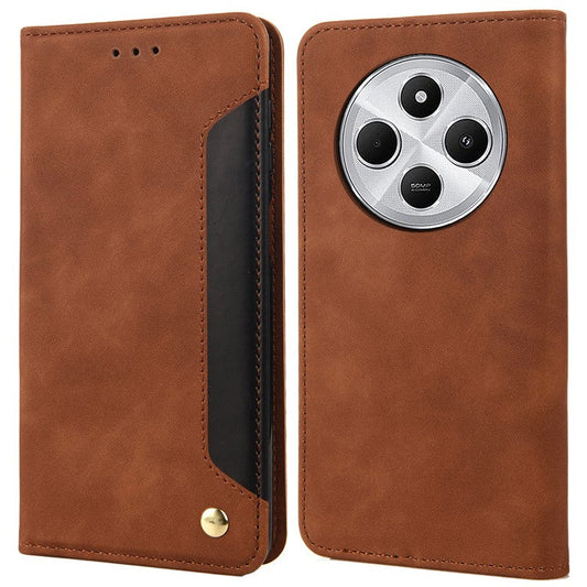 For Xiaomi Poco C75 4G / Redmi 14R 5G / 14C 4G Case PU Leather Shockproof Protection Wallet Phone Cover - Brown