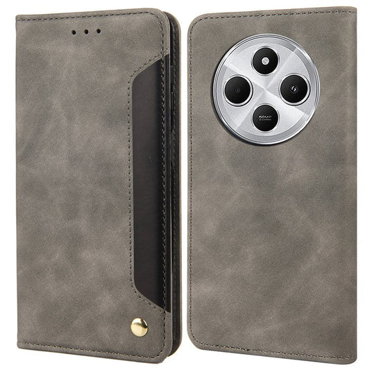 For Xiaomi Poco C75 4G / Redmi 14R 5G / 14C 4G Case PU Leather Shockproof Protection Wallet Phone Cover - Grey