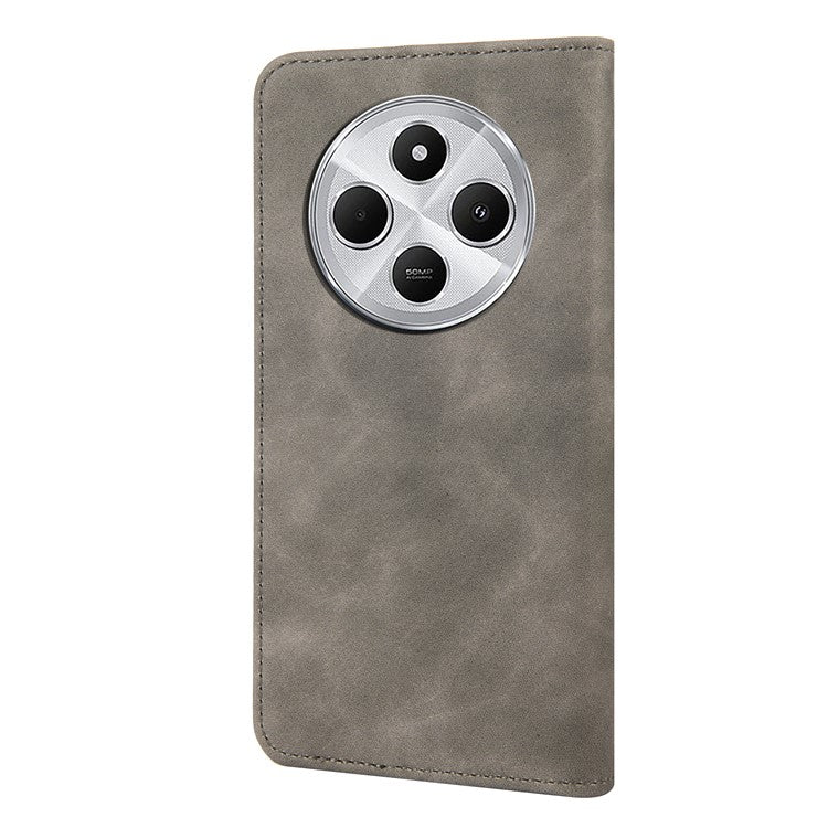 For Xiaomi Poco C75 4G / Redmi 14R 5G / 14C 4G Case PU Leather Shockproof Protection Wallet Phone Cover - Grey