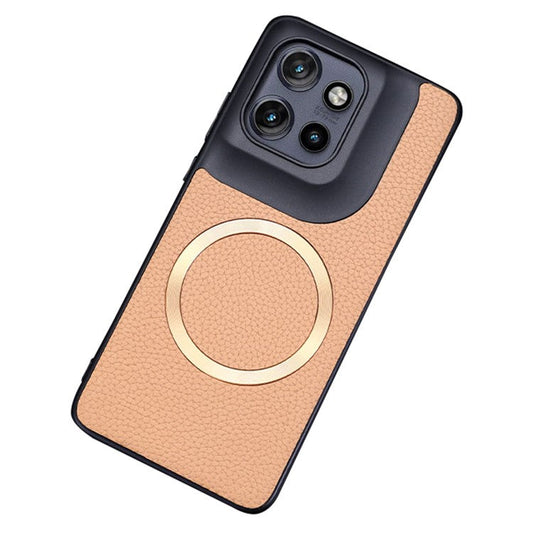 For Motorola Edge 50 Neo 5G / Moto S50 5G / Thinkphone 25 5G Case Compatible with MagSafe Litchi Texture PU Leather+TPU Phone Cover - Gold