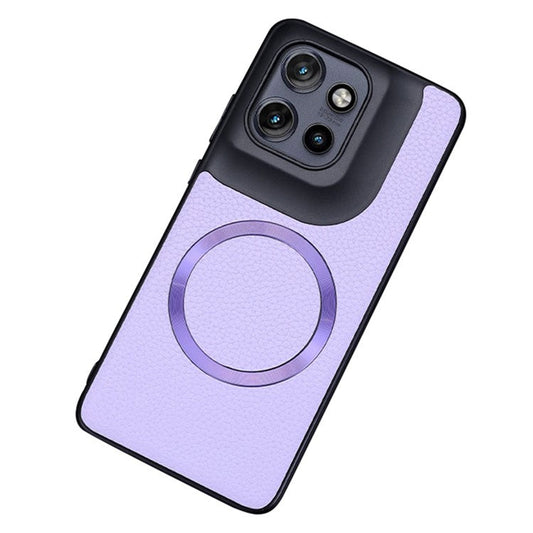 For Motorola Edge 50 Neo 5G / Moto S50 5G / Thinkphone 25 5G Case Compatible with MagSafe Litchi Texture PU Leather+TPU Phone Cover - Purple