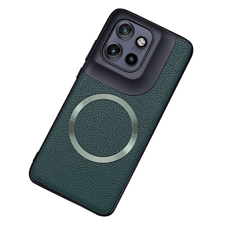 For Motorola Edge 50 Neo 5G / Moto S50 5G / Thinkphone 25 5G Case Compatible with MagSafe Litchi Texture PU Leather+TPU Phone Cover - Green