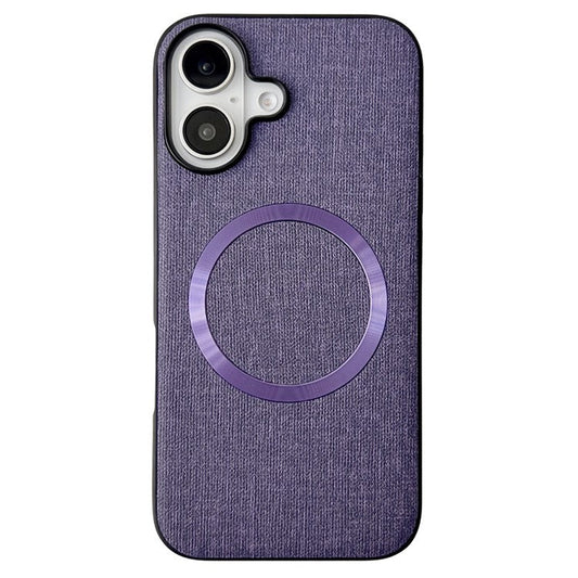 For iPhone 16 Case Drop-Proof TPU+Cloth Back Phone Cover Compatible with MagSafe - Purple