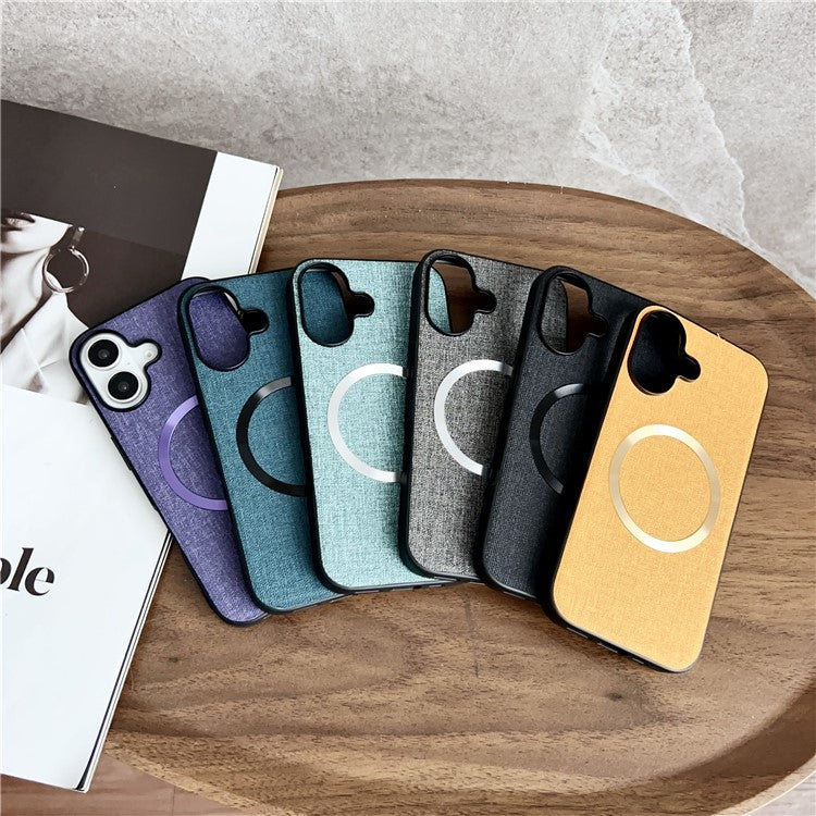 For iPhone 16 Case Drop-Proof TPU+Cloth Back Phone Cover Compatible with MagSafe - Green