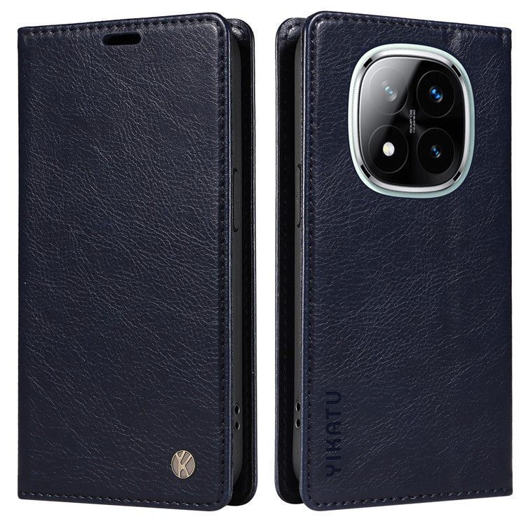 YIKATU YK-006 For Xiaomi Redmi Note 14 5G Case Magnetic Closure Leather Phone Cover Litchi Texture - Navy Blue