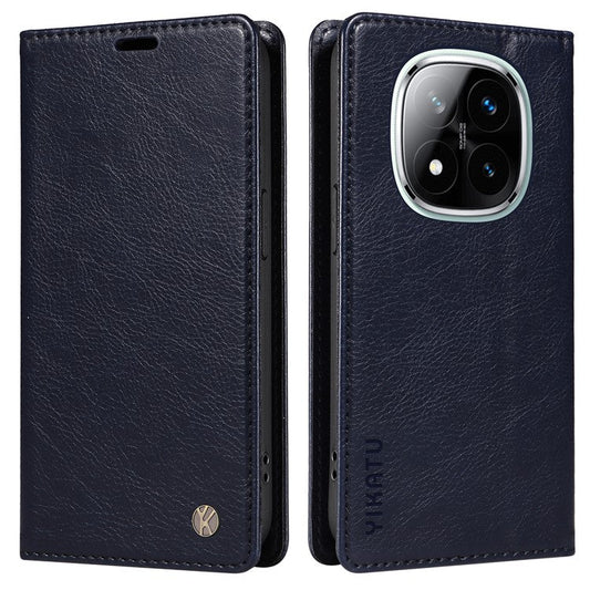 YIKATU YK-006 For Xiaomi Redmi Note 14 5G Case Magnetic Closure Leather Phone Cover Litchi Texture - Navy Blue