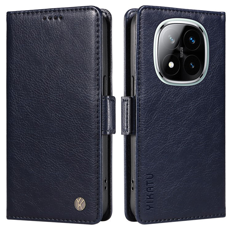 YIKATU YK-007 For Xiaomi Redmi Note 14 5G Case Side Buckle PU Leather Phone Cover Litchi Texture - Navy Blue