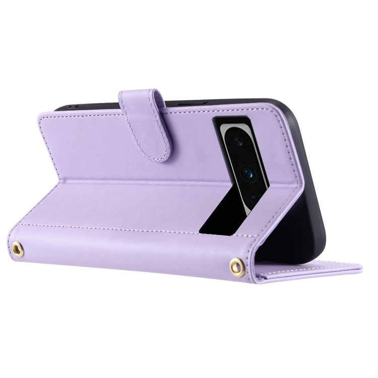 For Google Pixel 8 Pro Wallet Case Rhombus Grid PU Leather Phone Cover - Purple
