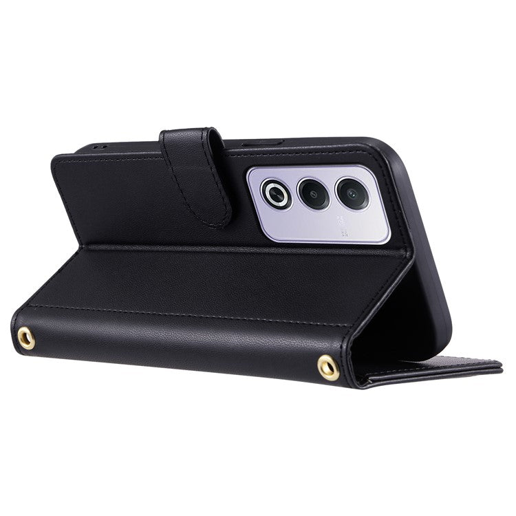 Leather Case for Oppo A80 5G / K12x 5G (India) / A3 Pro (Global) 5G / A3 Pro (India) 5G / A3x 5G (China) Wallet Phone Cover - Black