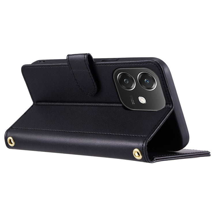 Leather Case for Oppo A3x 4G / 5G (India) / A3 4G / 5G / A40 4G / A60 5G Wallet Rhombus Grid Phone Cover - Black