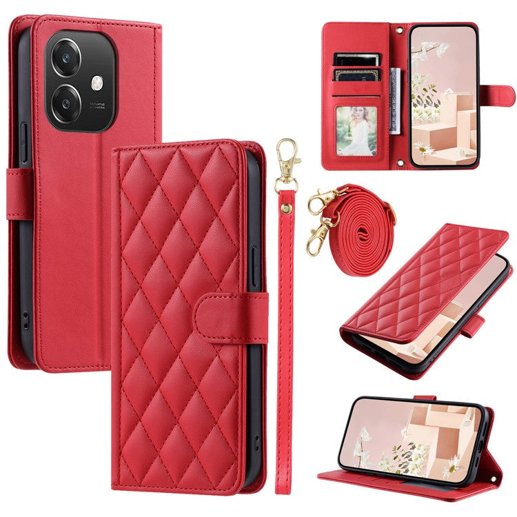 Leather Case for Oppo A3x 4G / 5G (India) / A3 4G / 5G / A40 4G / A60 5G Wallet Rhombus Grid Phone Cover - Red