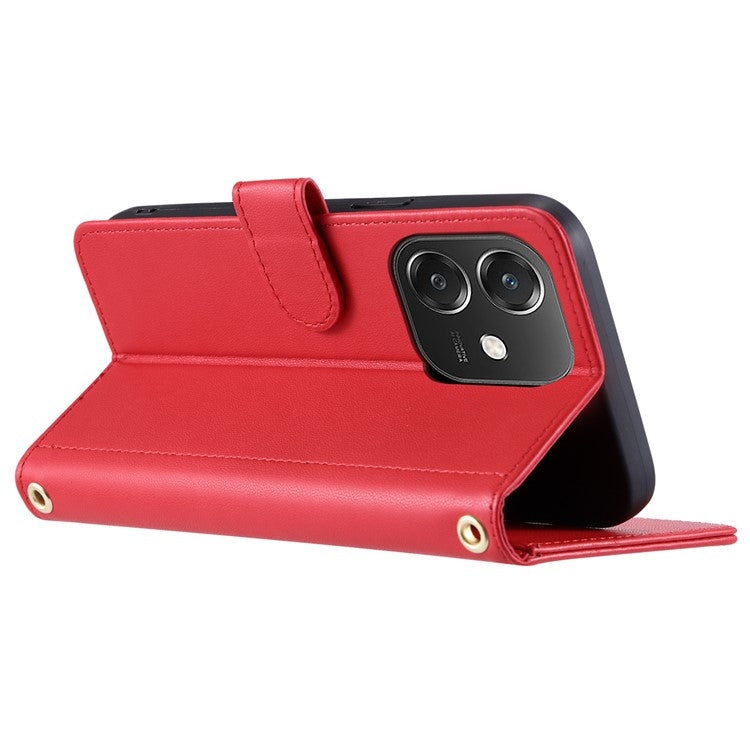 Leather Case for Oppo A3x 4G / 5G (India) / A3 4G / 5G / A40 4G / A60 5G Wallet Rhombus Grid Phone Cover - Red