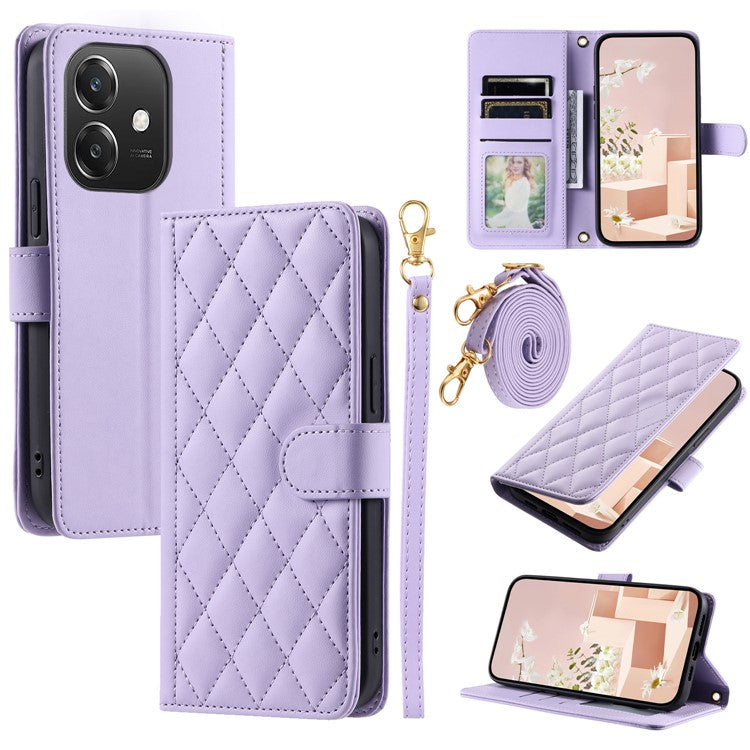 Leather Case for Oppo A3x 4G / 5G (India) / A3 4G / 5G / A40 4G / A60 5G Wallet Rhombus Grid Phone Cover - Purple