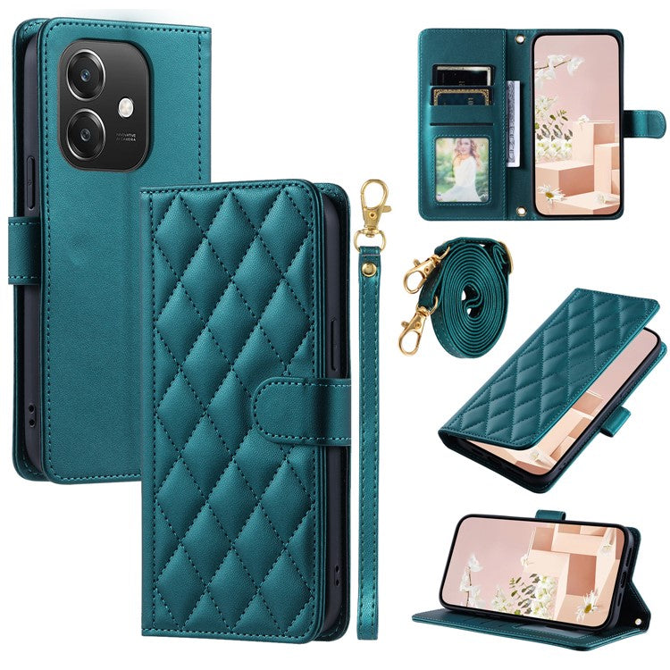Leather Case for Oppo A3x 4G / 5G (India) / A3 4G / 5G / A40 4G / A60 5G Wallet Rhombus Grid Phone Cover - Green