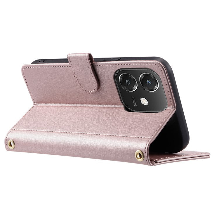 Leather Case for Oppo A3x 4G / 5G (India) / A3 4G / 5G / A40 4G / A60 5G Wallet Rhombus Grid Phone Cover - Rose Gold