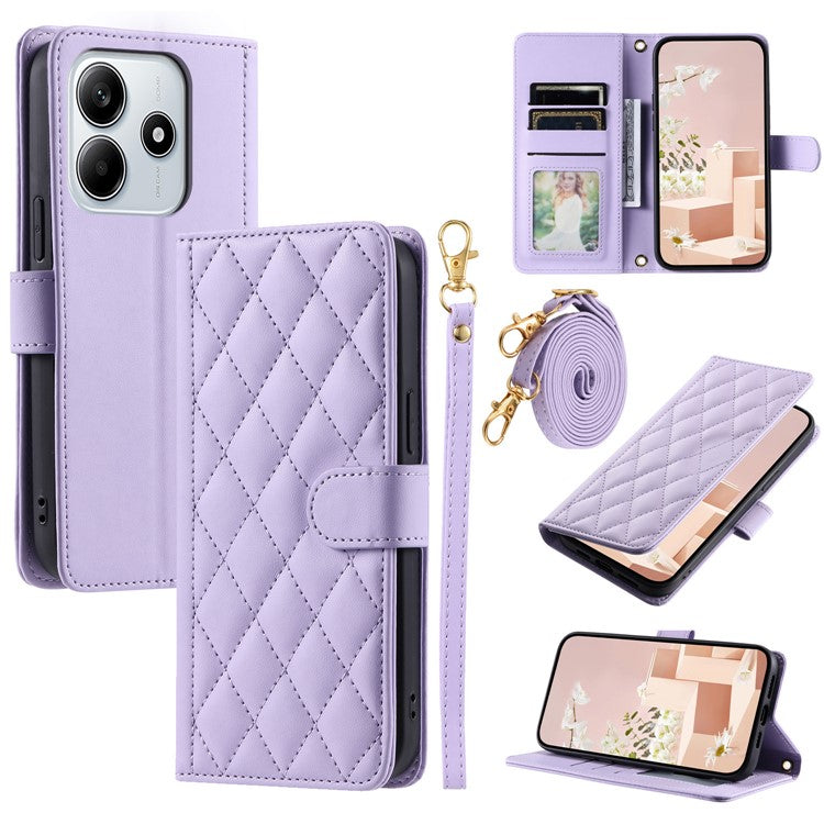 For Xiaomi Redmi Note 14 5G Wallet Case Rhombus Grid PU Leather Phone Cover - Purple