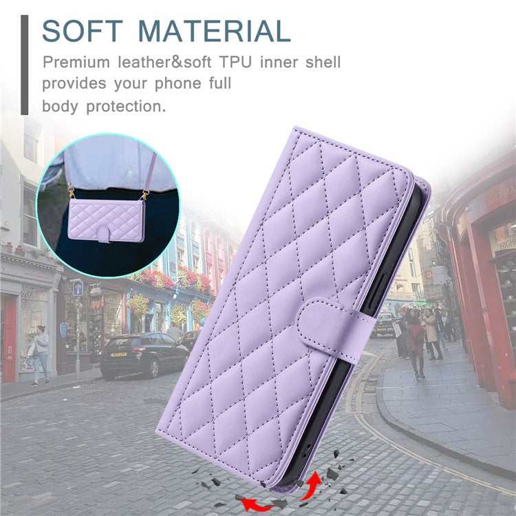 For Xiaomi Redmi Note 14 5G Wallet Case Rhombus Grid PU Leather Phone Cover - Purple