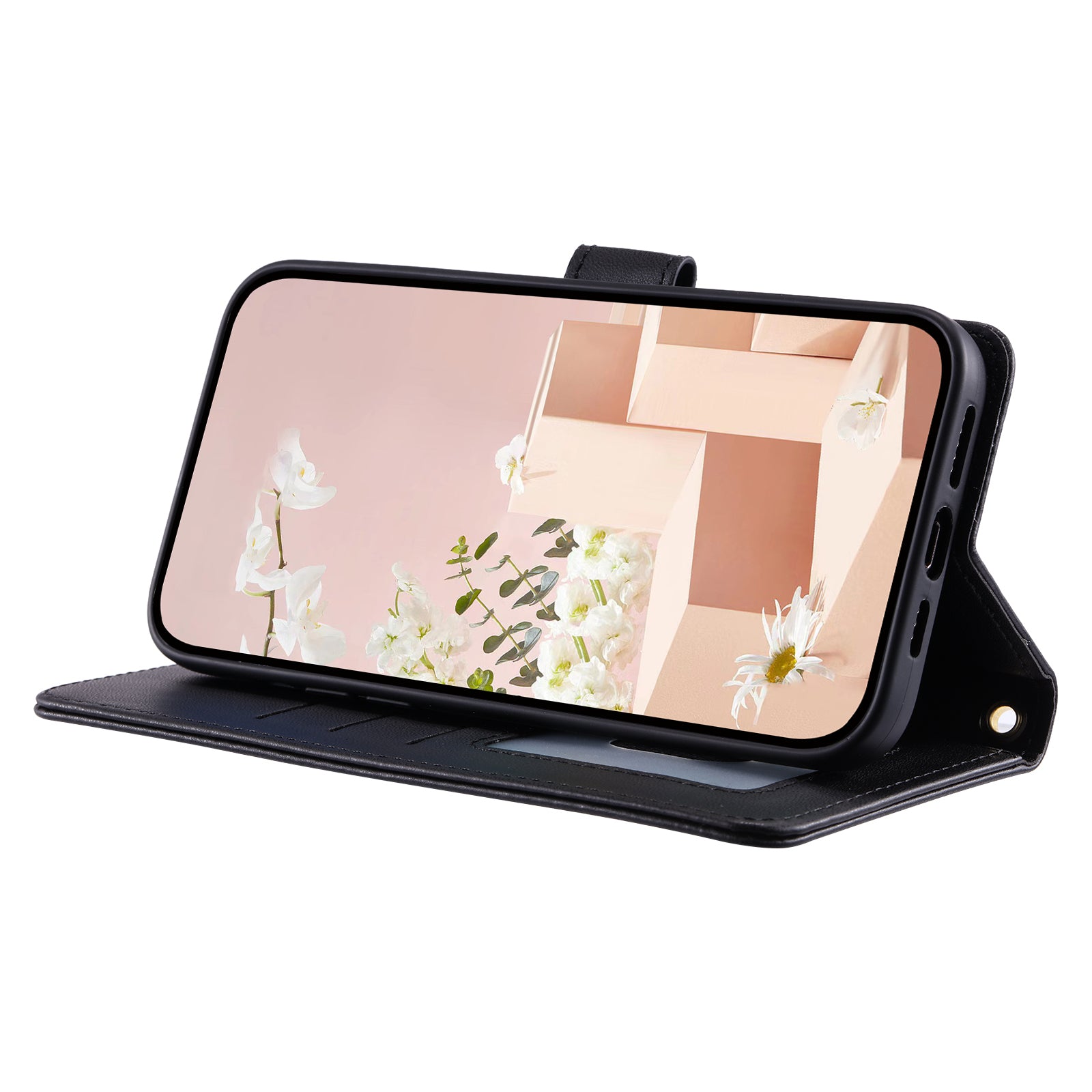 For Samsung Galaxy A06 Wallet Case Rhombus Grid PU Leather Phone Cover - Black