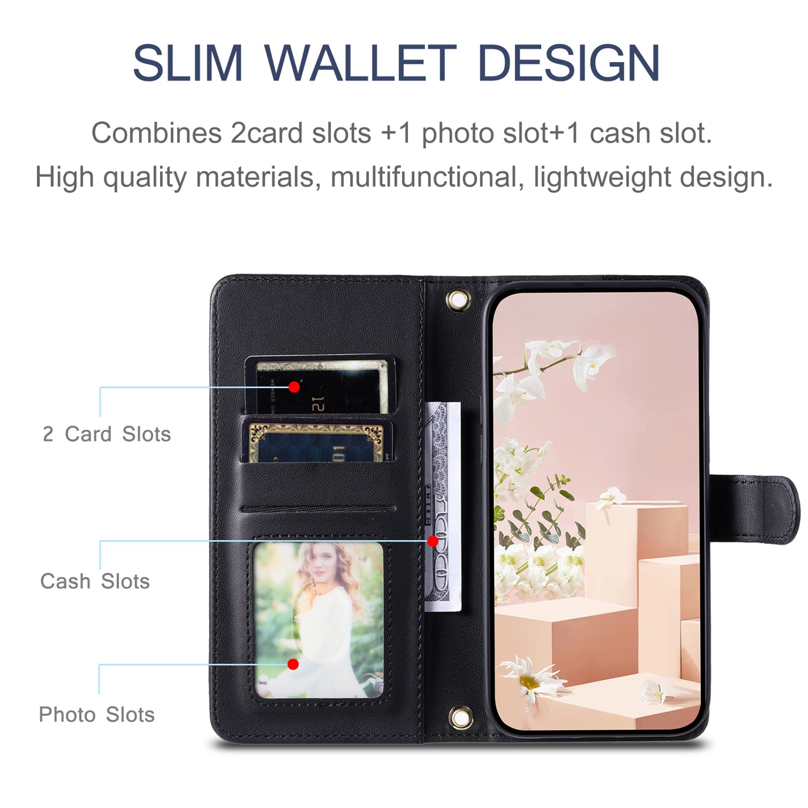 For Samsung Galaxy A06 Wallet Case Rhombus Grid PU Leather Phone Cover - Black