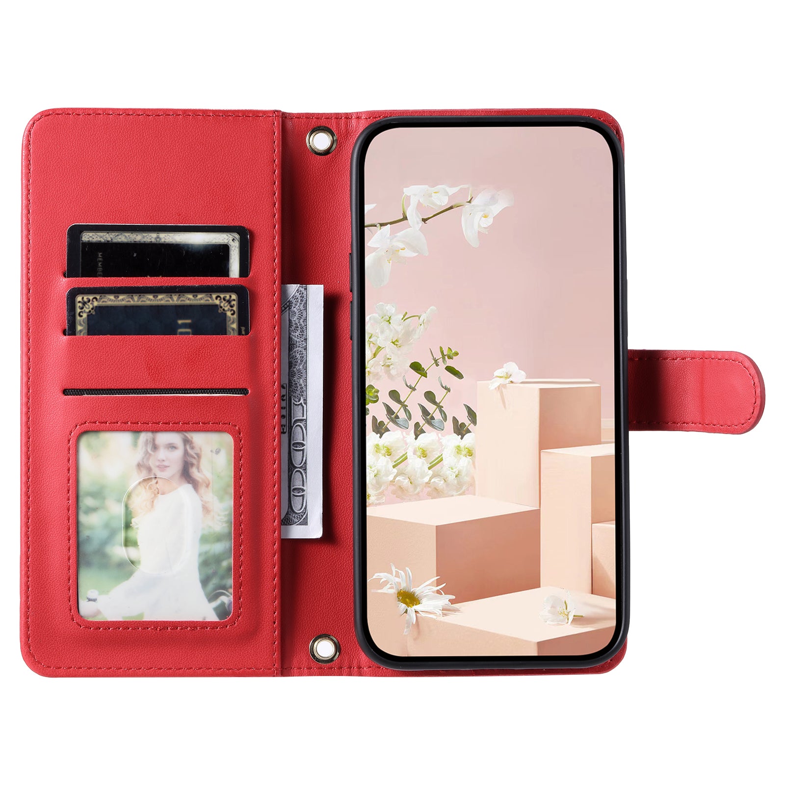 For Samsung Galaxy A06 Wallet Case Rhombus Grid PU Leather Phone Cover - Red