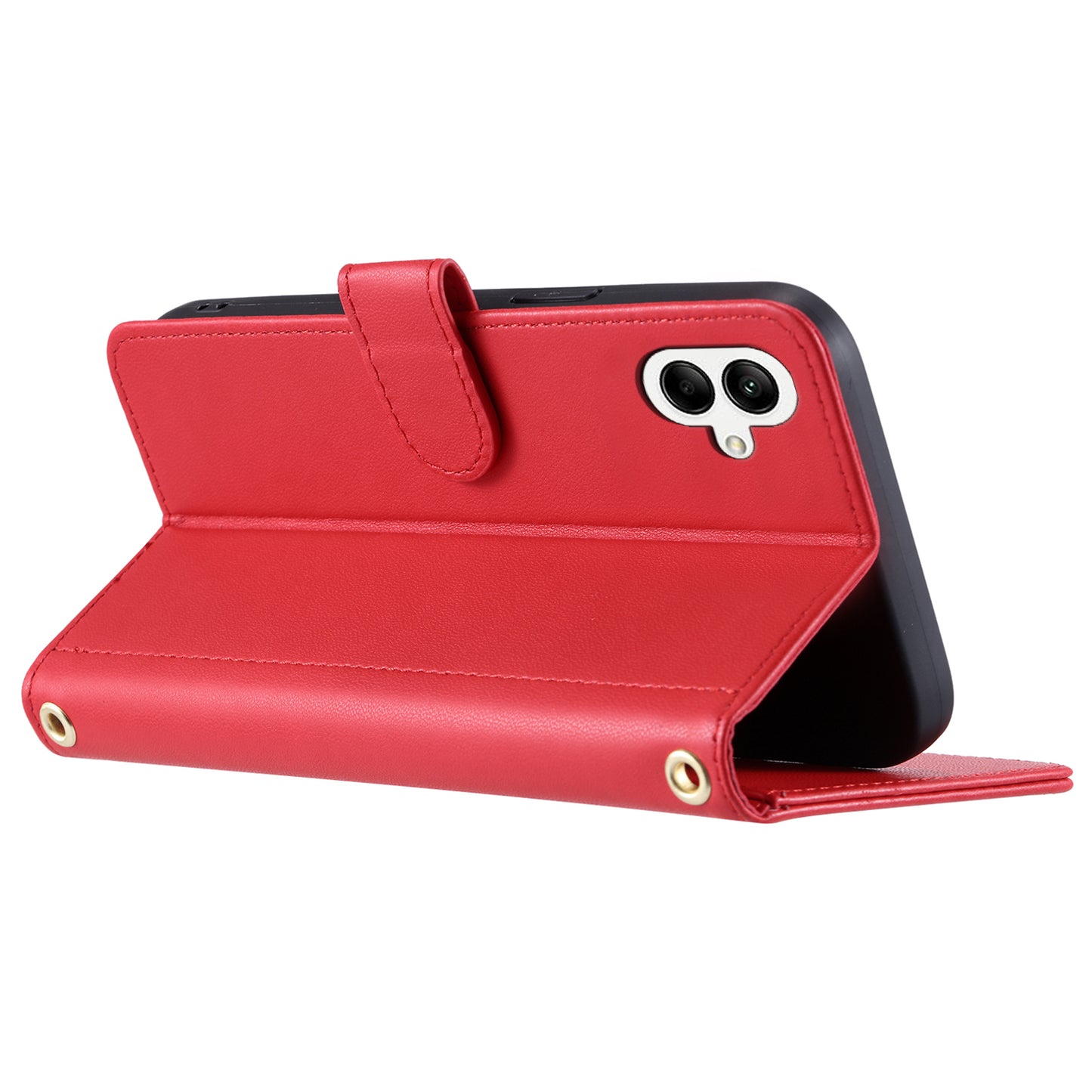 For Samsung Galaxy A06 Wallet Case Rhombus Grid PU Leather Phone Cover - Red