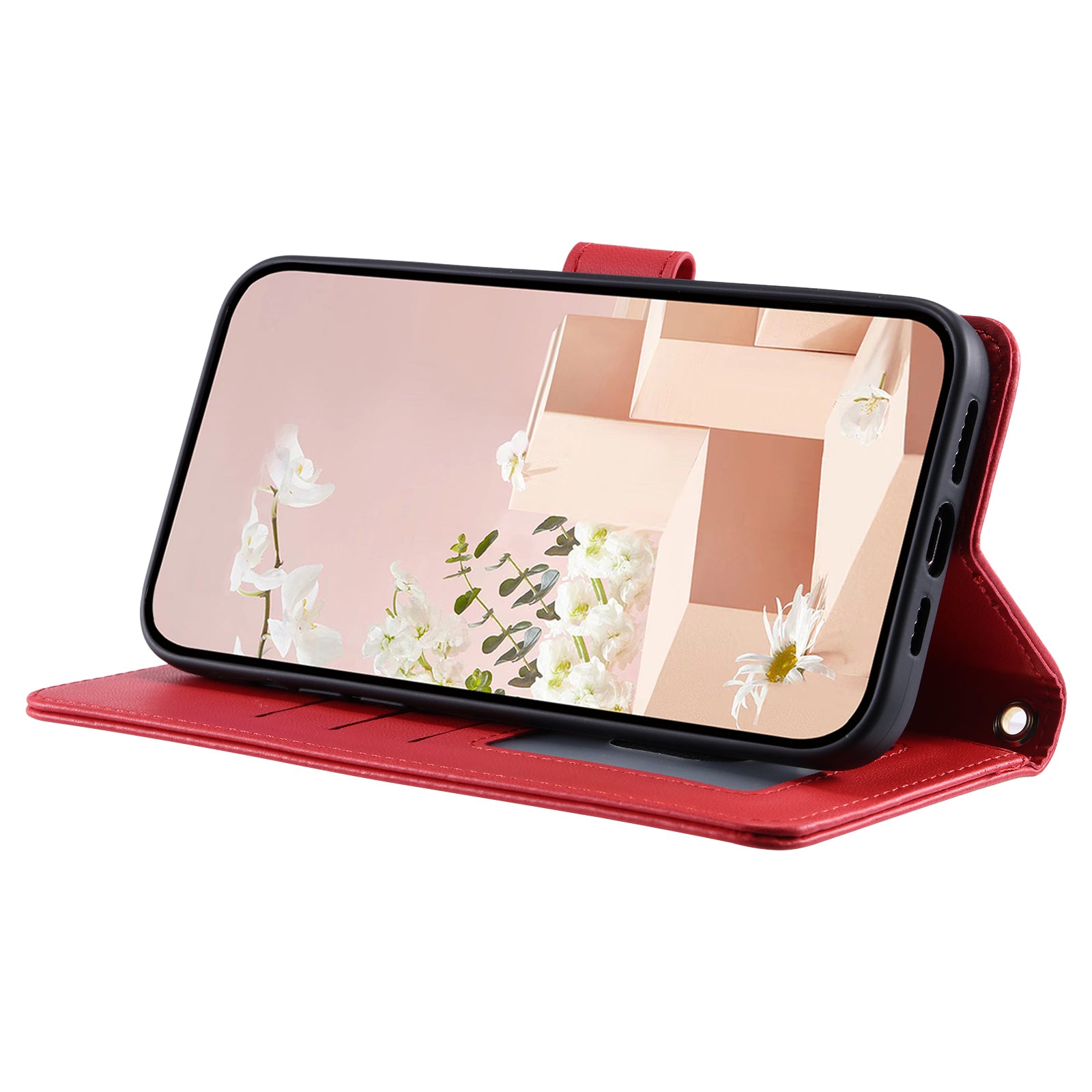 For Samsung Galaxy A06 Wallet Case Rhombus Grid PU Leather Phone Cover - Red