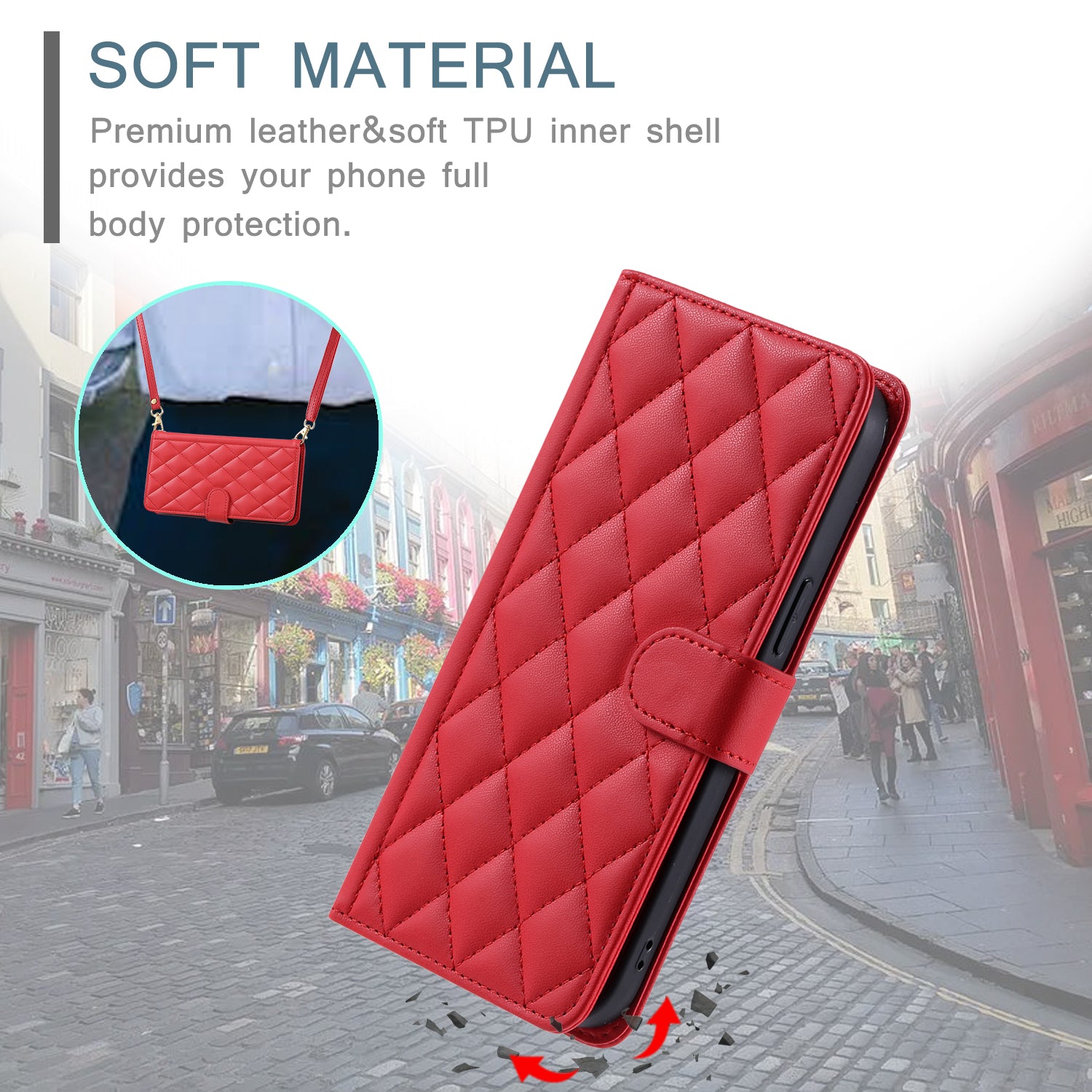 For Samsung Galaxy A06 Wallet Case Rhombus Grid PU Leather Phone Cover - Red