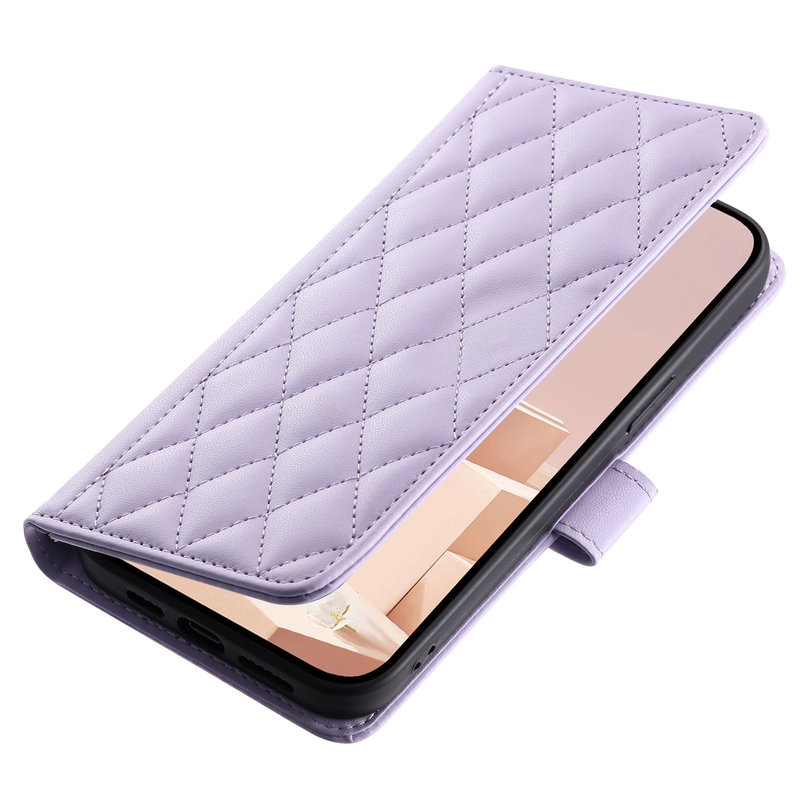 For Samsung Galaxy A06 Wallet Case Rhombus Grid PU Leather Phone Cover - Purple