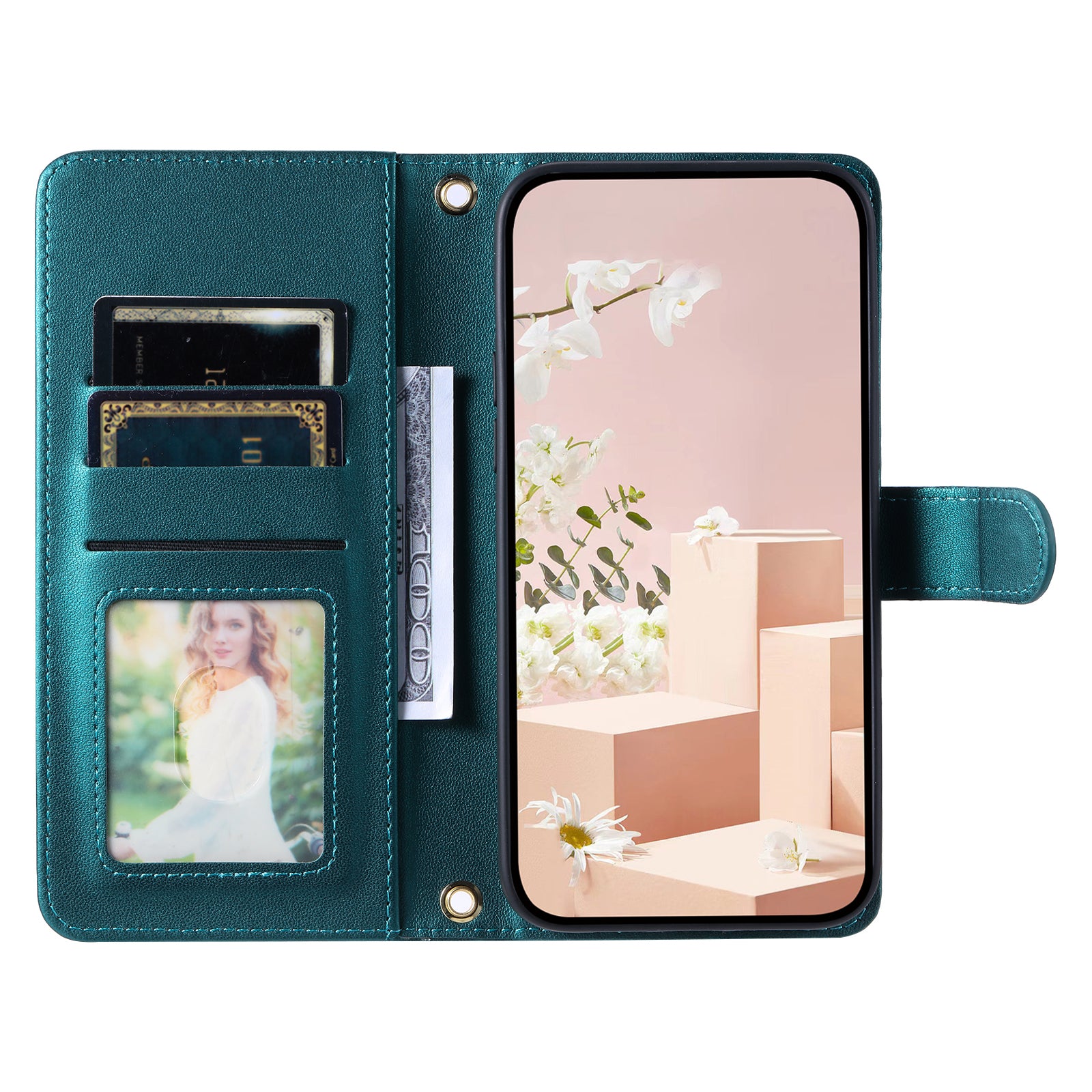 For Samsung Galaxy A06 Wallet Case Rhombus Grid PU Leather Phone Cover - Green