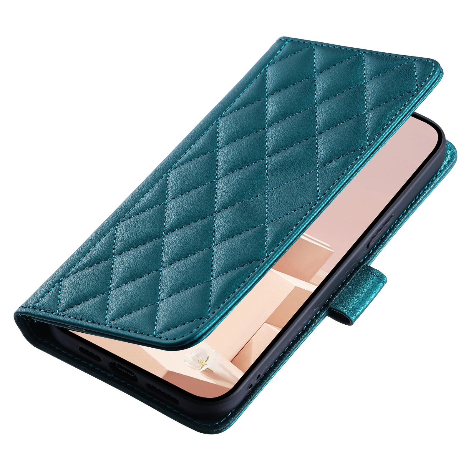For Samsung Galaxy A06 Wallet Case Rhombus Grid PU Leather Phone Cover - Green