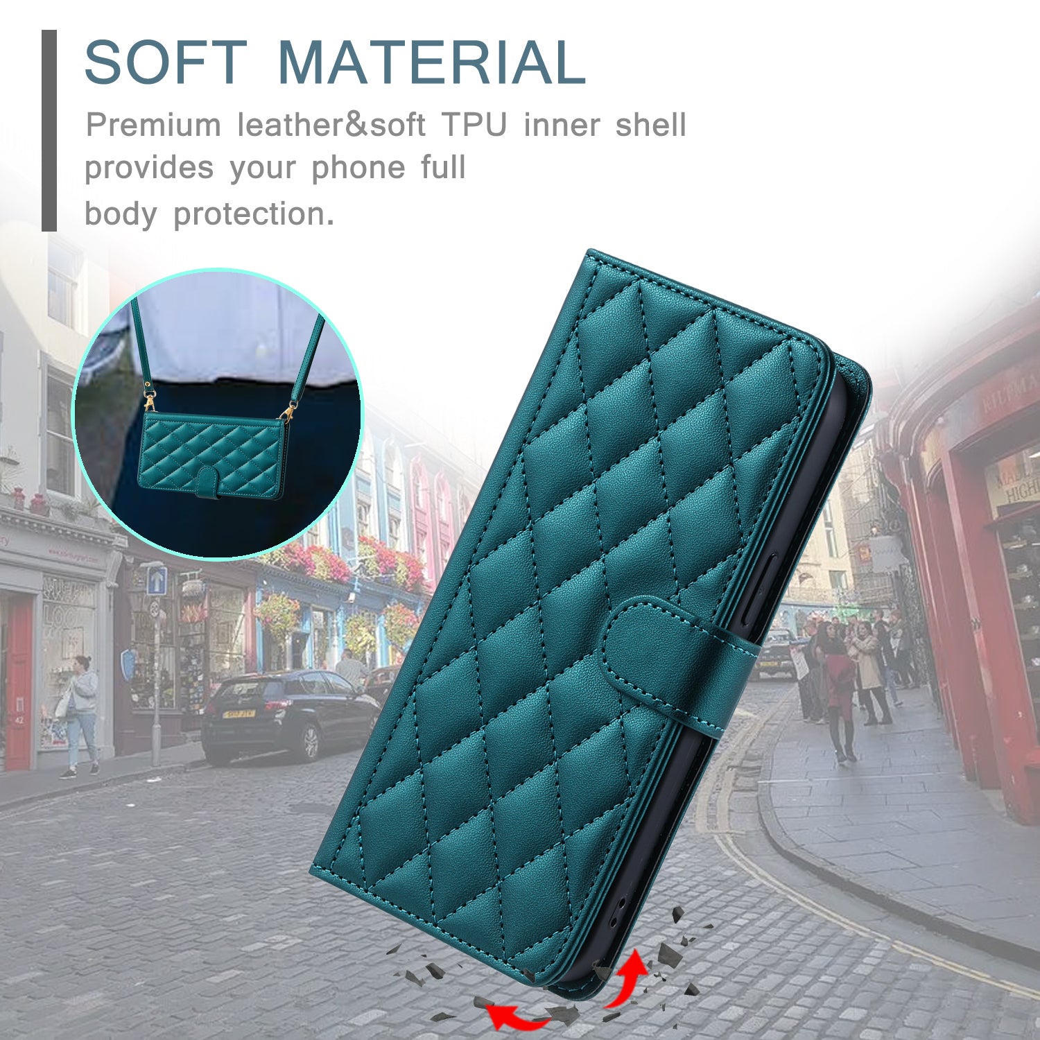 For Samsung Galaxy A06 Wallet Case Rhombus Grid PU Leather Phone Cover - Green